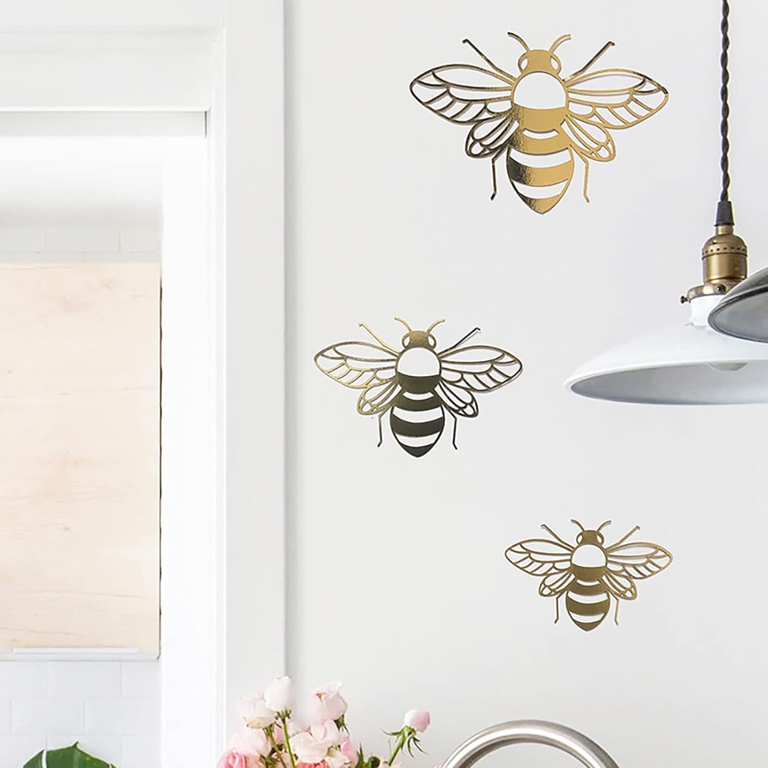 12Pcs Bee Wall Decals Honey Bee Wall Stickers Gold Honey Bee Decals,Removable DIY Bee Decoration Decals,Honeycomb Wall Decals for Kids Bedroom Living Room Nursery Playroom Decorations