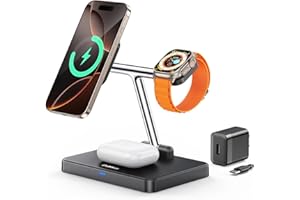 DUMTERR 3 in 1 Foldable Wireless Charging Station for Mag-Safe Charger for iPhone 16/15/14/13/12,for iWatch Series & AirPods - Fast Wireless Charger Stand with N52 Strong Magnetic & Safety Protections