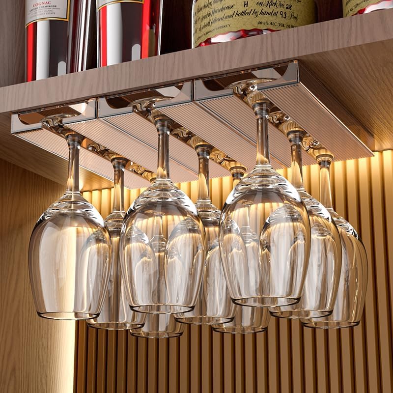 Vaisoeny Wine Glass Rack - 4 Pack Translucent Stemware Holder Organizer for Kitchen and Bar (Amber)