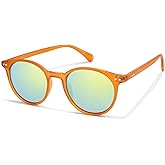 SOJOS TR90 Polarized Small Round Sunglasses for Women Men Vintage Style UV400 Lens SJTR2113