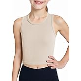 Haloumoning Girls Tank Tops Kids Athletic Ribbed Knit Sleeveless Crop Tops Basic Camisole 5-14 Years