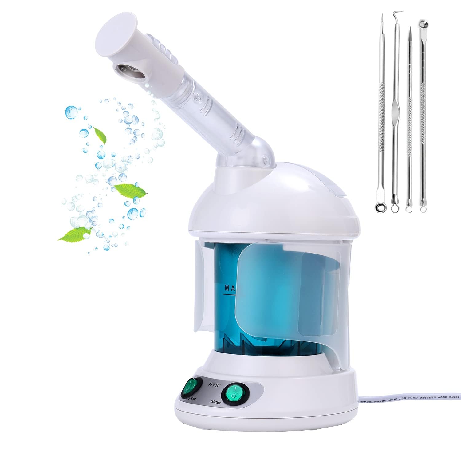 Photo 1 of DYB Portable Facial Steamer, Nano Ionic Face Steamer with 360°Rotatable Sprayer,Mini Facial Steamer for Salon and Spa,1 Piece Headband and 4 Pieces Steel Skin Kits.