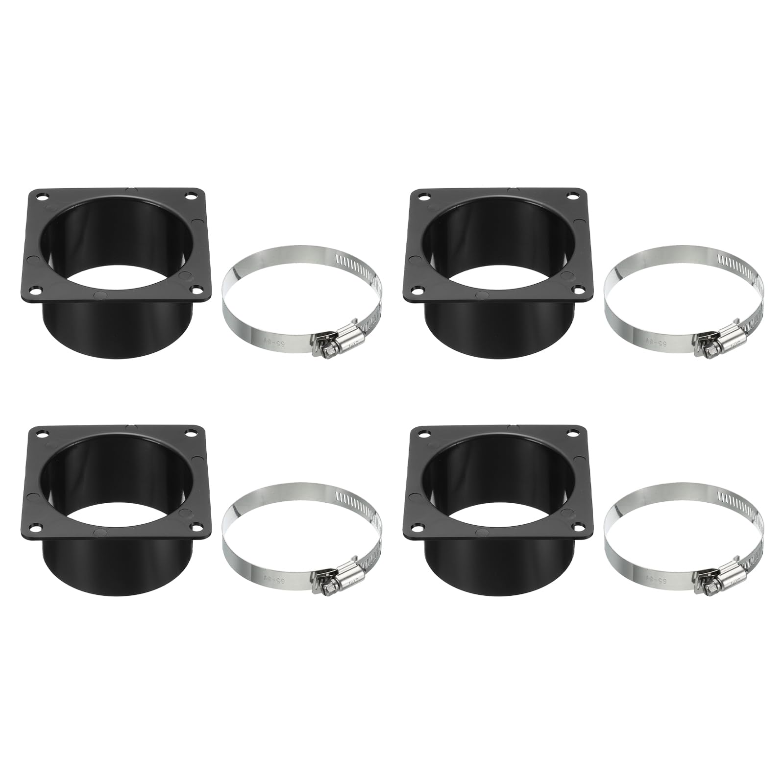 PATIKIL 3" Duct Connector Flange, 4 Pack Dryer Vent Wall Plate Square to Round Straight with Clamp for Air Heating Cooling Ventilation Exhaust Fan, Black
