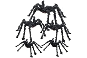 BEIGUO 5pcs Halloween Spider Set: Giant Hairy Spider with Red Eyes, Bendable Legs - Scary Decorations for Patio, Yard, Garden, House (30", 20", 12")