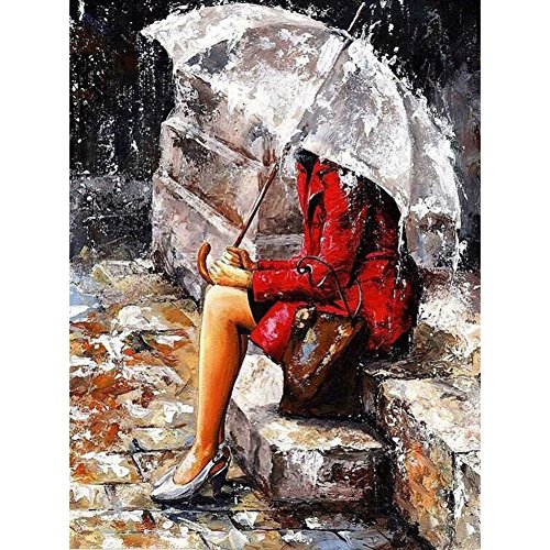 Adarl DIY Oil Painting Paint By Number Kit Image Drawing On Canvas By Hand Coloring Arts Crafts & Sewing(Waiting in the Rainning)