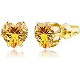 MIUSISHIYU 8mm Heart-Cut Birthstone Stud Earrings for Women – 18K Gold Plated Hypoallergenic Cubic Zirconia Earrings, Nickel Free, 12 Months Colors, Everyday Jewelry, Gift for Her, Bridal, Birthday, Christmas