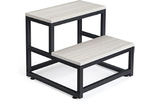 LIANTRAL 2 Step Stool for Adults Kids, Heavy Duty Wooden Stepping Stools, Bedside Foot Stool with 500lbs Load Capacity, Non-Slip Step Stool for High Bed, Kitchen, RV - Gray