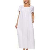 Alexander Del Rossa Women's Cap Sleeve Cotton Nightgown with Pockets