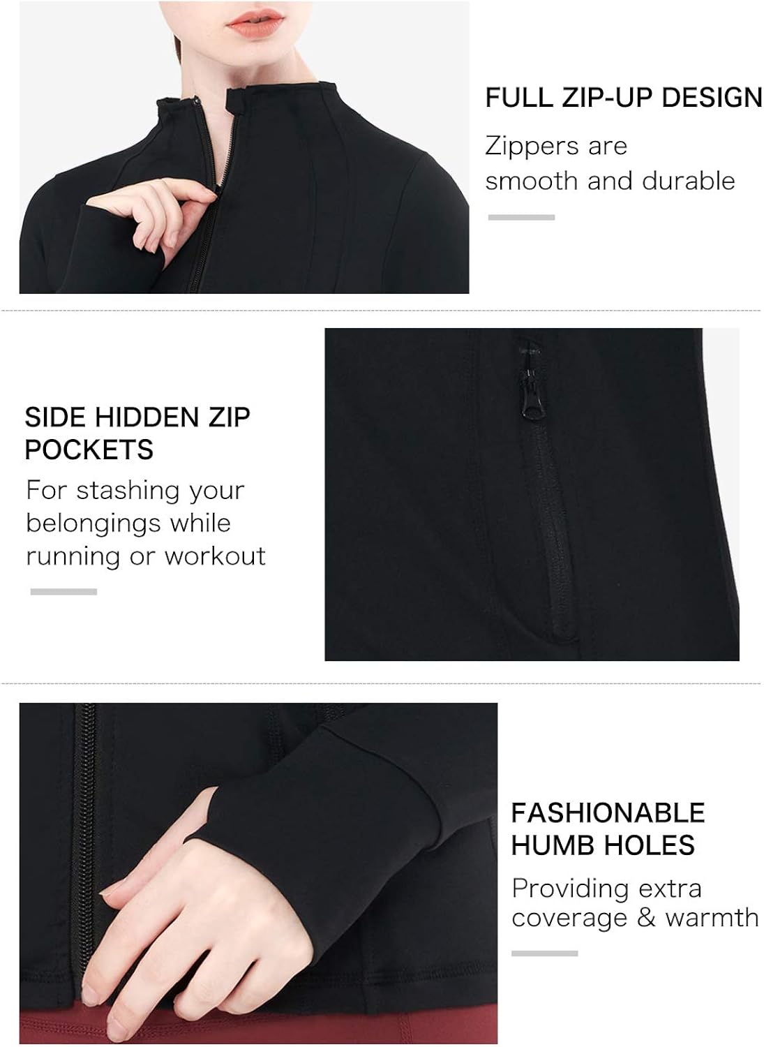 Zeronic Women's Collar Pockets Casual Zip Jacket with Thumb Holes at  Women’s Clothing store