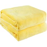 uxcell Flannel Fleece Blanket Twin Size - Soft Lightweight Plush Microfiber Bed Blanket for Sofa or Couch, Machine Washable Blankets Fleeces, Yellow 60x78 Inch