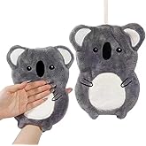 Cozeoa Koala Coral Fleece Wall-Mounted Hand Towels 2 Pack, Off White Cute Decorative Hand Towels with Hanging Loop, Quick Dry High Absorbent Soft Towels for Bathroom Kitchen Farmhouse Decor
