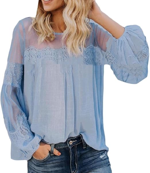 Buy DUee Women's Gauze Tops LongSleeve Patched Baggy Style Casual T