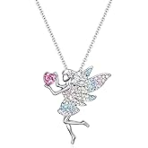 SUMFAN Fairy Necklace for Teen Girls,Birthstone Pendant Gift for Girls White Gold Plated Austrian Crystal Jewelry Gift