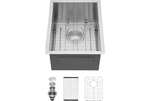 Kichae 15x17 Inch Stainless Steel Bar Prep Sink Undermount Single Bowl 16 Gauge Stainless Steel RV Kitchen Sink Round Corner Sink