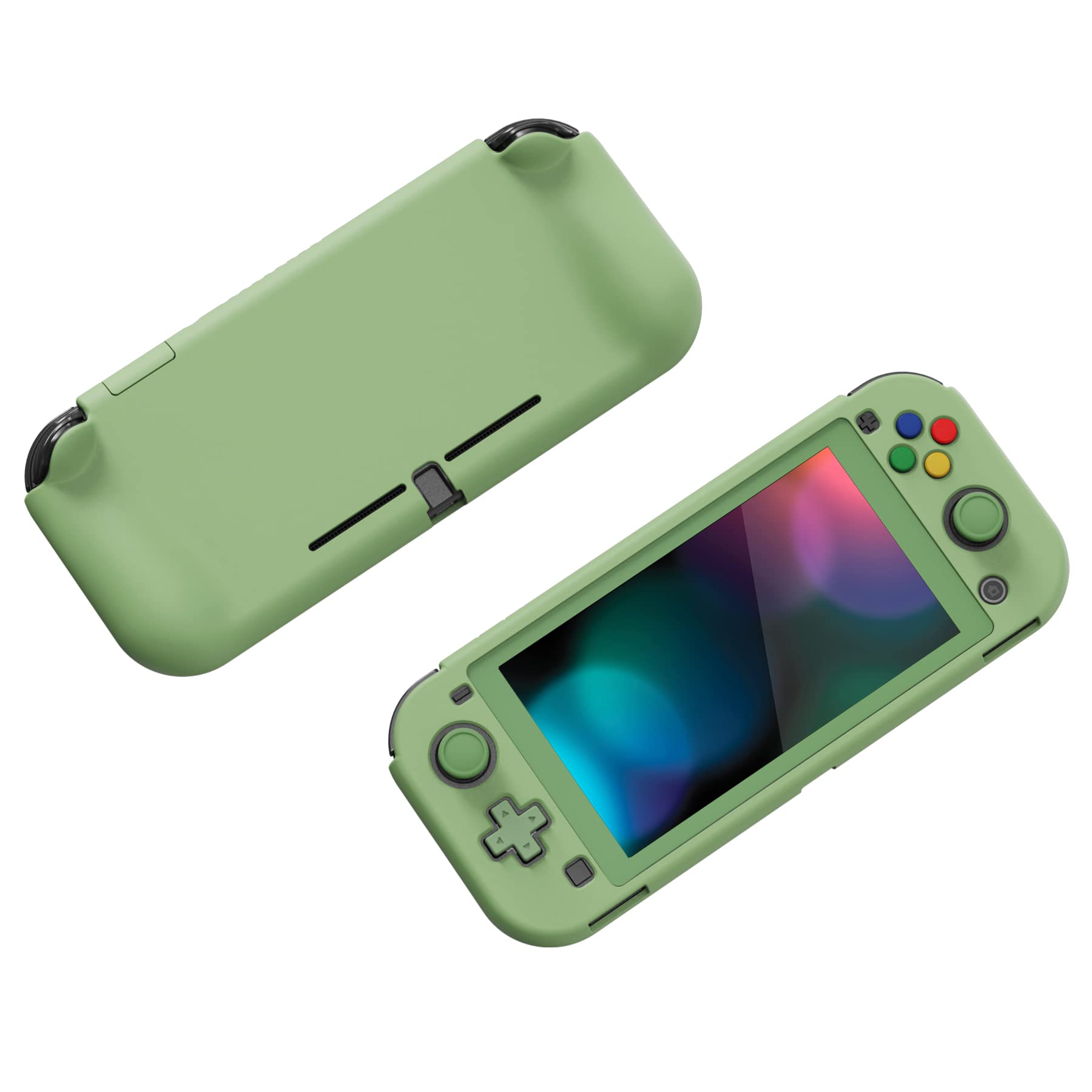 PlayVital ZealProtect Protective Case for Nintendo Switch Lite, Ergomomic Grip Hard Cover - Durable Comfort Shock-Absorbent Anti-Scratch with Screen Protector & Thumb Grip Button Caps, Matcha Green