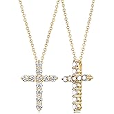 CYW 1.10/3.30 Carat Moissanite Sapphire Ruby Emerald Cross Pendant Necklace for Women Men, Solid 925 Sterling Silver Chain Pendant, Wedding Anniversary Christmas Jewelry