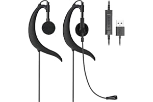 USB Earbuds with Microphone for PC, Lightweight Wired USB-A Computer Headphones with Adjustable Ear Hooks for PC Laptop Compu