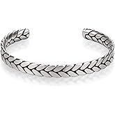 COBI 316L Stainless Steel Thin Engraved Men Sliver Cuff Bracelets, Vintage Bangle Jewelry, Mens Minimal Open Bracelet, Waterproof & Non-Tarnish, Ideal Gift Choice, 6.5 Inch