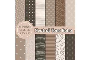 Neutral Boho Scrapbook Paper Craft Pad: 12 Designs 36 Double-Sided Sheets, 8.5"x8.5" Size. Great for Decorations, Card Making
