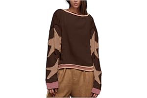 fnnxeal Trendy Sweatshirts for Women 2024 Fall Fashion Long Sleeve Crewneck Sweatshirt Oversized Star Graphic Pullover Tops