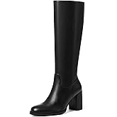 Synchoiss Knee High Boots for Women Chunky Heel Round Toe Boots with Side Zipper Womens Fashion Tall Boots