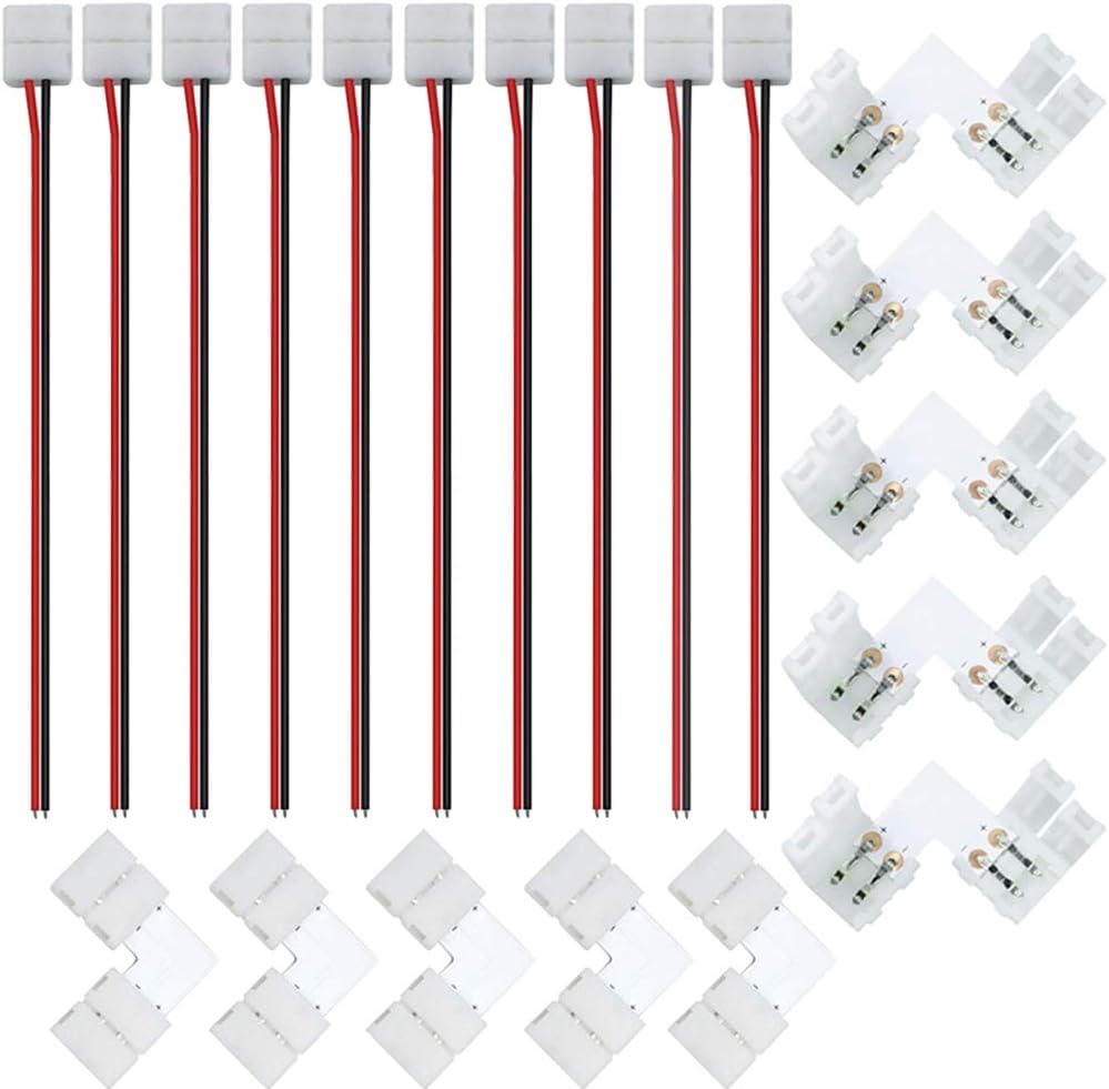 2 Pin 10mm 5050 & 5630 LED Strip Light Connectors,FSJEE 10PCS 10mm 2 Pin L Shape Solderless Connectors, Strip Jumpers for 5050/5630 Single Color LED Tape Light