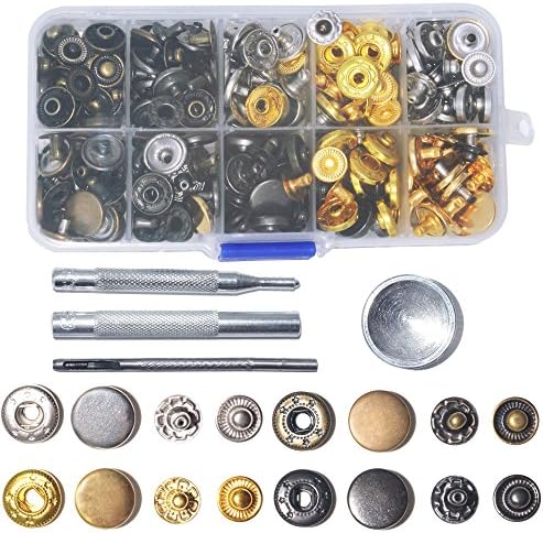 85pcs Snap Button Kit Snap Fastener Kit, YSLF Button Snaps Studs Fasteners Metal Press Studs with 633 Snap Button Tool Kit
