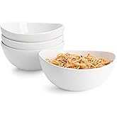 Sweese 42oz Porcelain Serving Bowls - Set of 4, 8-Inch White Bowls for Salad, Soup, Pasta & More - Microwave, Dishwasher & Oven Safe