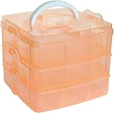 Kamay's 3-Tier Transparent Stackable Adjustable Compartment Slot Plastic Craft Storage Box Organizer Snap-Lock Tray Container 3 Sizes 4 Candy Colors Available (Medium 18 Compartment, Orange)