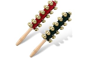 Cindeer 2 Pcs Christmas Hand Sleigh Bells Wooden Handle Jingle Bell Musical Instruments Shaker Rattle Musical Percussion Instrument for Xmas Holiday Wedding Birthday Party Favors(25 Bells)