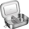 G.a HOMEFAVOR Stainless Steel Lunch Box-1200ML Metal Leak Proof Bento Container for Sandwich Storage, Meal, Rice, Snack-Suitable Sized for Adults, Men, Women, 2 Compartments-Removable Divider