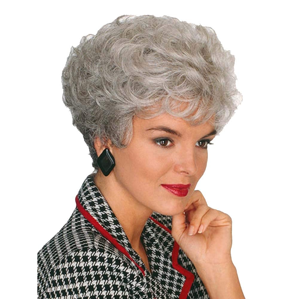 Photo 1 of GNIMEGIL Short Gray Wig For Seniors Women Silver Gray Curly Hair Old Lady Costume Grandma Wigs For Elderly Synthetic Fiber Mommy Granny Cosplay Older Wig Silver Grey Ombre