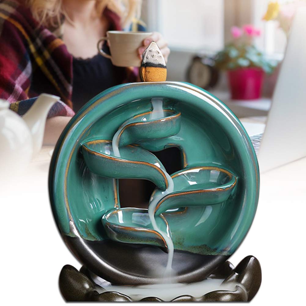 Fydun 5.3 x 4.5in Backflow Incense Holder Home Ornament Craft - Style CWaterfall Incense Burner Buddhist Supplies