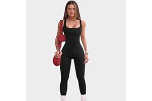 Workout Jumpsuits for Women Adjustable Spaghetti Strap Leggings Bodysuit Square Neck Sleeveless One Piece Yoga Unitard