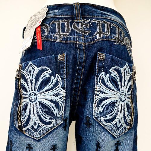 Amazon レッドペッパージーンズ Redpepperjeans 正規品 6130 クロス十字架総柄刺繍ハーフパンツ メンズ Red Pepper Jeans デニムパンツ ジーパン ブランドジーンズ 男性 紳士服 ミディアムパンツ 通販
