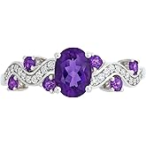 Tirafina Sterling Silver Vine Ring for Women – Genuine Amethyst & Lab Created White Sapphire Gemstone – Nature Inspired February Birthstone Jewelry – Elegant Promise, Anniversary or Fine Gift Ring