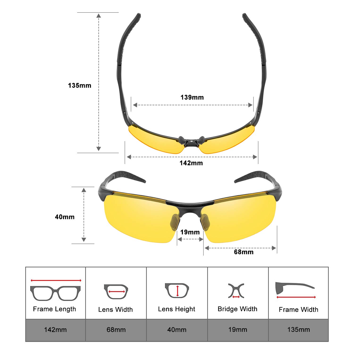 Surenue night driving glasses anti glare sport polarized Yellow Tint Polycarbonate Lens Safety Sunglasses Men Women (Black-YS)