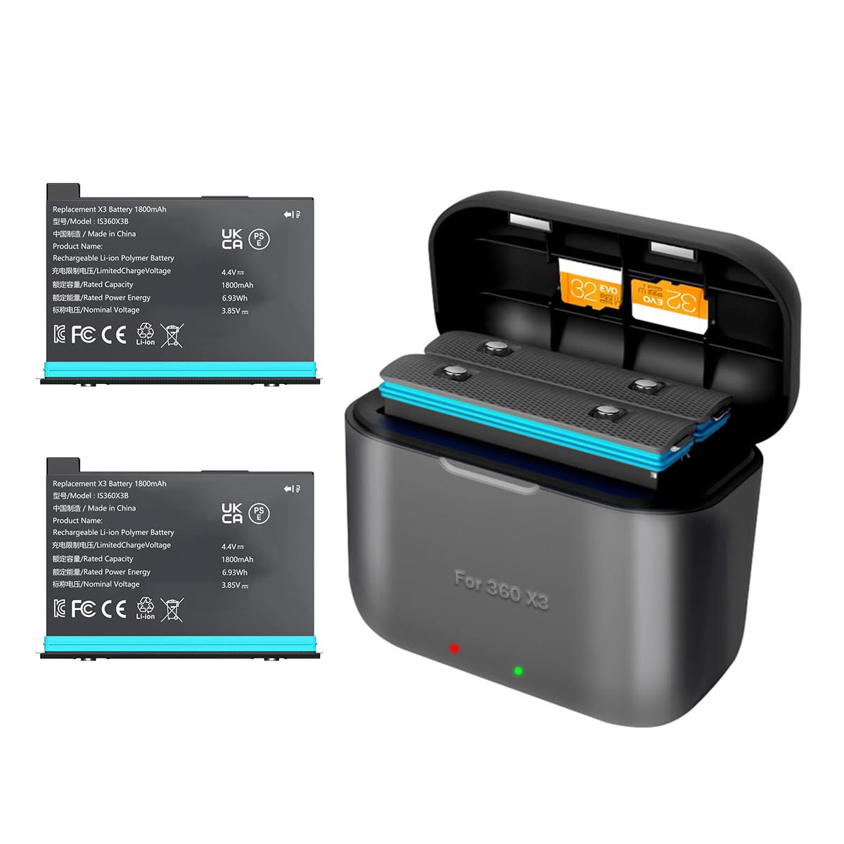 Photo 1 of NBZZ 2 Packs 360 X3 Batteries with Charger Hub for Insta 360 ONE X3 Battery 1800mAh Insta 360 x3 Accessories with Misro Card Slots (Battery Charger Hub with 2 Batteries)