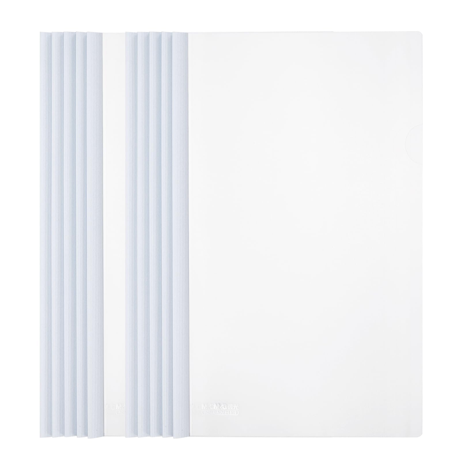 M&G 10 Pcs Report Covers with Sliding Bar, 10mm Clear Folders Large Sheets Capacity A4 Size File Document Organizer Binder for Classroom Office, White