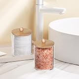 Tbestmax 10 oz Cotton Swab Jar Dispenser with Wood Lids 3 Pack Clear view 4
