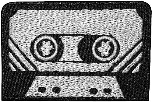 Cassette tape retro seventies eighties music Size 2" x 3" biker heavy Goth Emo Rock DIY Logo Jacket Vest shirt hat blanket backpack T shirt Embroidered Appliques Symbol Badge Cloth Sign Costume Gift