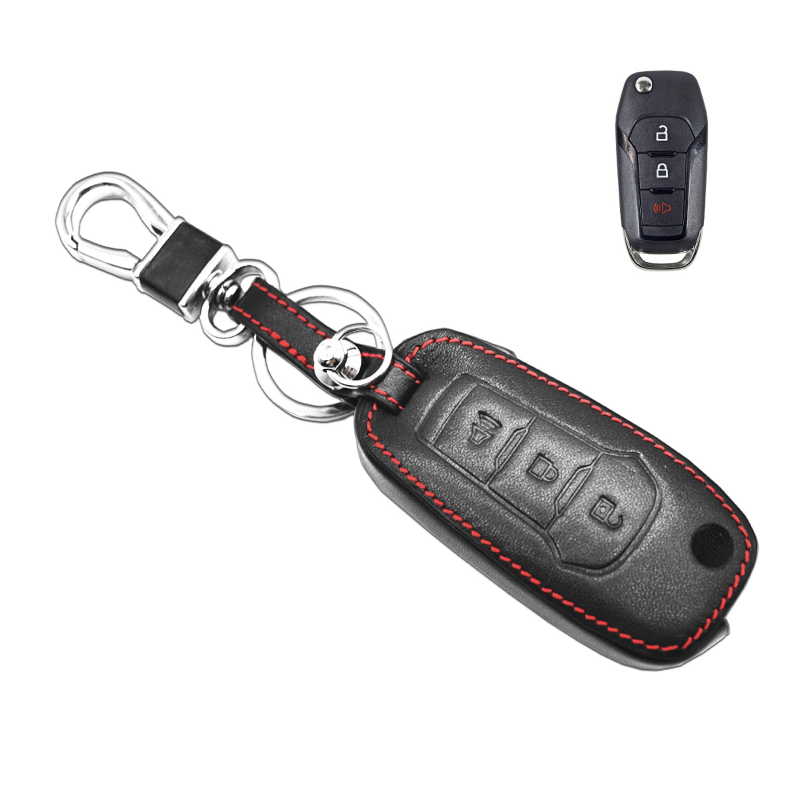 Compatible with Ford Maverick F-150 F-250 F-350 F-450 F-550 Super Duty Ranger Bronco Expedition EcoSport Escape Explorer Fusion F-650 F-750 Key Fob Cover Case Leather Protector Remote Holder
