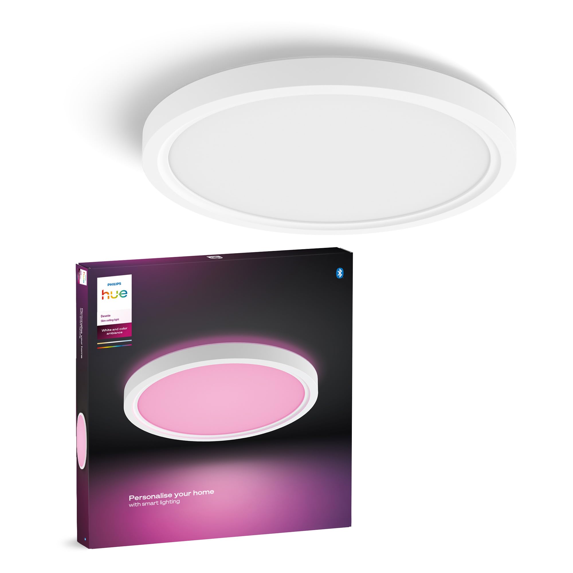 Philips Hue Devote Pannello Smart LED, White and Color Ambiance, Rotondo, diametro 30cm, 16.6W, 2000 Lumen, Cornice bianca, Illuminazione degli spazi interni