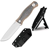 Kizer Polaris Fixed Blade Knife, 4.23" AEB-L Steel Camping Knife with Black Micarta & Brown G10 Handle, Outdoor Survival Hunting Bushcraft Knives with Adjustable Sheath & Sharpener, 1100A1