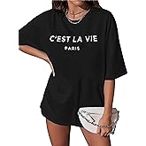 vblane Oversized T Shirts for Women Short Sleeve Summer Loose Vintage Graphic Tees