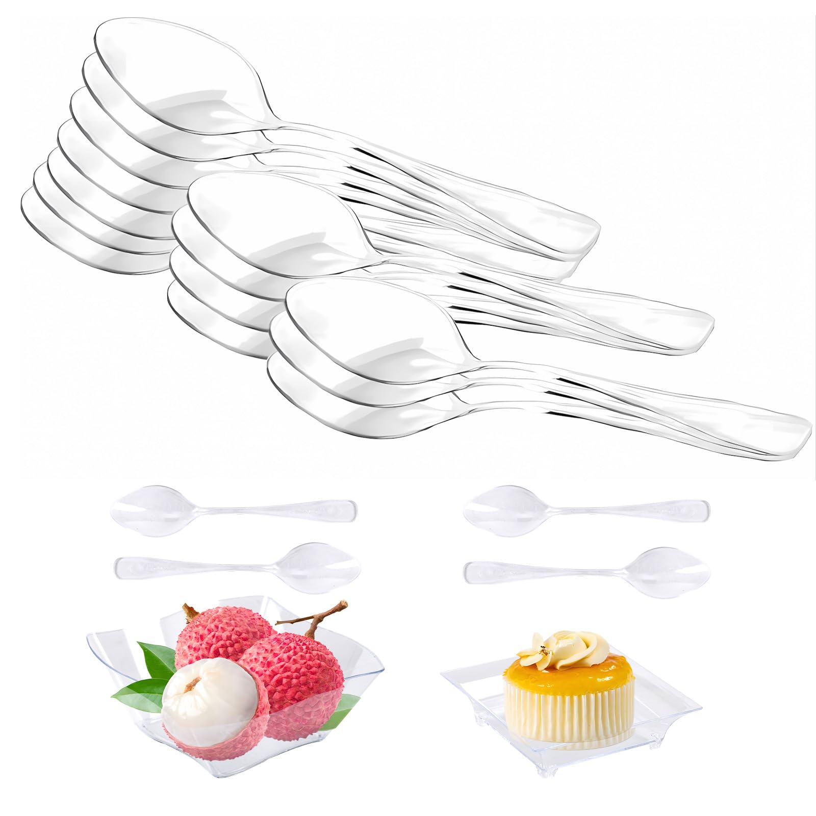 Photo 1 of 300 Pcs Clear Mini Spoons, 3.7 Inch Small Plastic Disposable Spoons Bulk, Tiny Serving Utensils for Cake, Ice Cream, Appetizer, Pudding, Sample Desserts