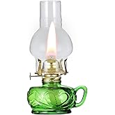 DNRVK Vintage Green Kerosene Lamp with Handle Color Glass Oil Lamps for Indoor Use Large Indoor Decorative Oil Lamp Hurricane