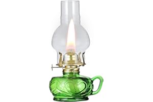 DNRVK Vintage Green Kerosene Lamp with Handle Color Glass Oil Lamps for Indoor Use Large Indoor Decorative Oil Lamp Hurricane Lamp Lantern for Tabletop Decor Emergency Lighting