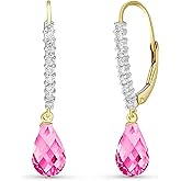 Galaxy Gold GG 4.8 CT 14k Solid Gold Leverback Earrings with Natural Diamonds and Briolette-shaped Pink Topaz