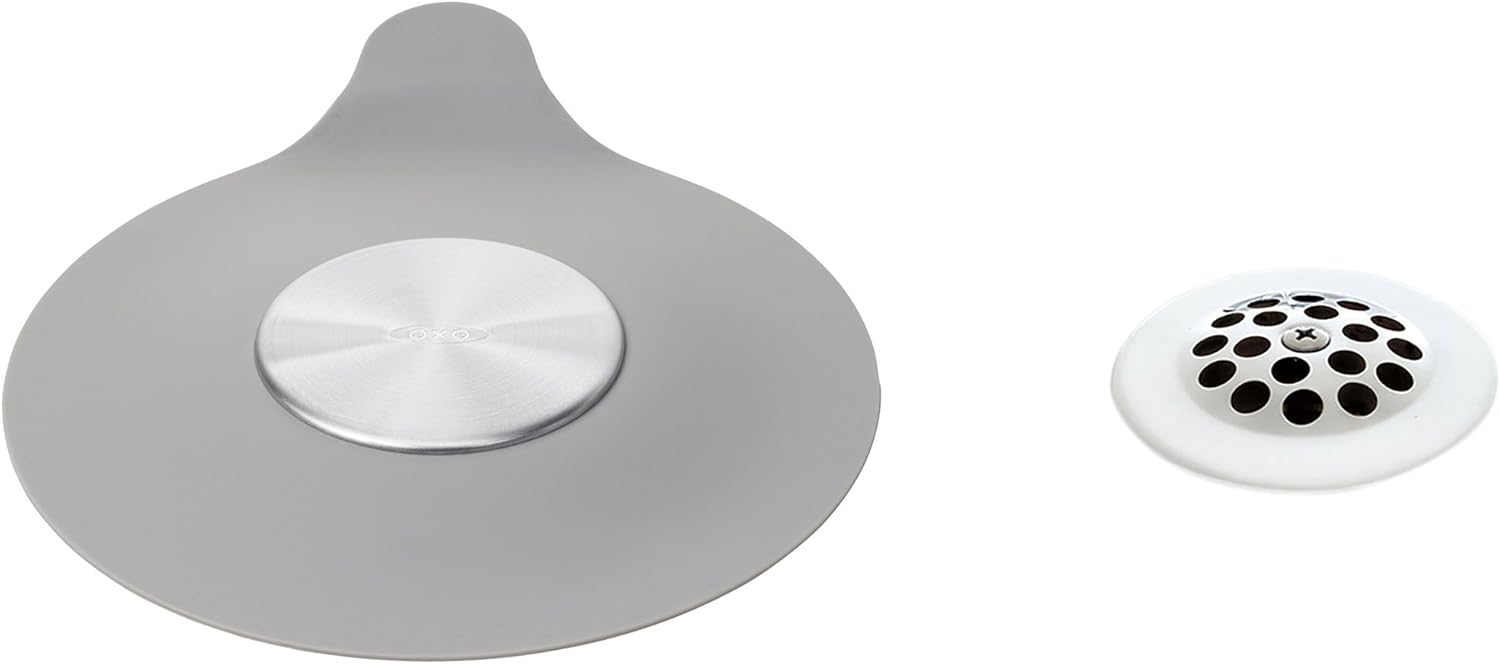 OXO Good Grips Silicone/Stainless Steel Tub Stopper, Grey, 6-inch - Drain Stoppers